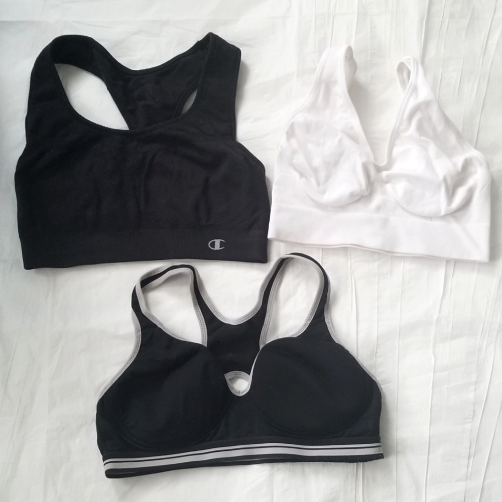 Women's Sports Bra's Bundle of 3.Size M, BUT fits like a S Variety Brands